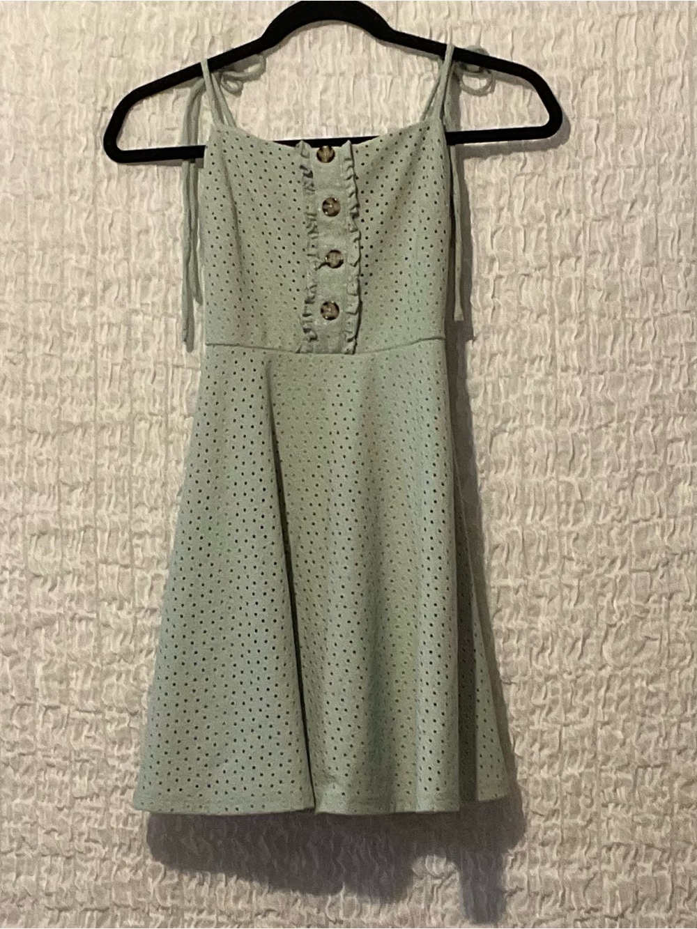 Speechless Mint Green Eyelet Fit & Flare Dress XS Tie Strap Button Front - Picture 2 of 7